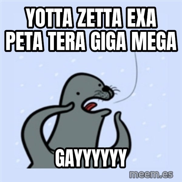 gay seal meme: yotta zetta exa peta tera giga Mega / gayyyyyy